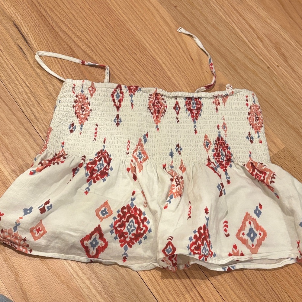 American Eagle Outfitters Cream and Red Smocked Camisole